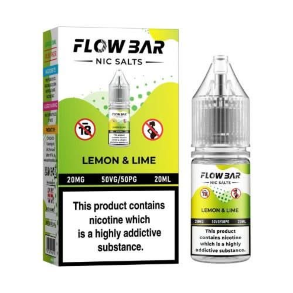 Flow Bar Nic Salts Lemon & Lime e-liquid packaging on a white background