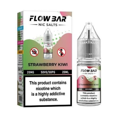 Flow Bar Strawberry Kiwi nicotine salt e-liquid packaging and bottle on a white background