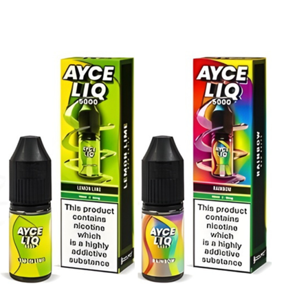 Two bottles of AYCE LIQ 9000 lemon lime flavor with their packaging on a white background.
