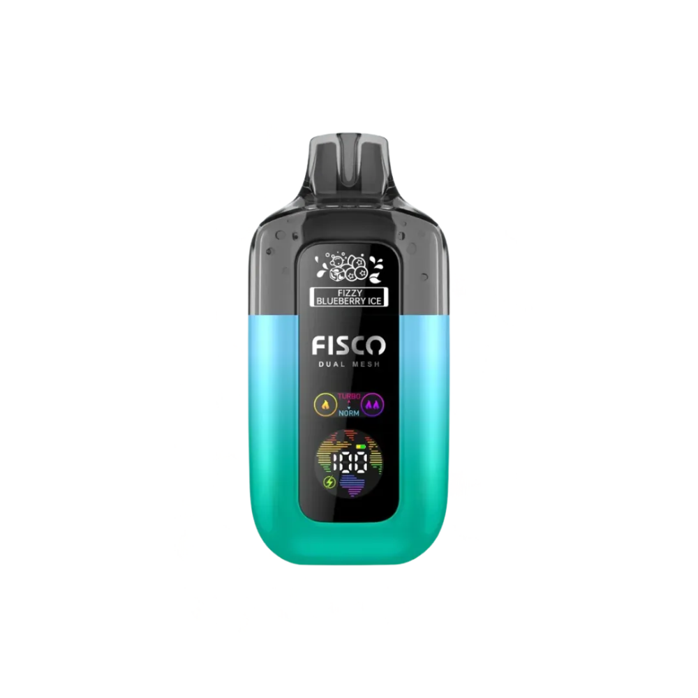Fisco vape device with gradient blue and black design on a white background
