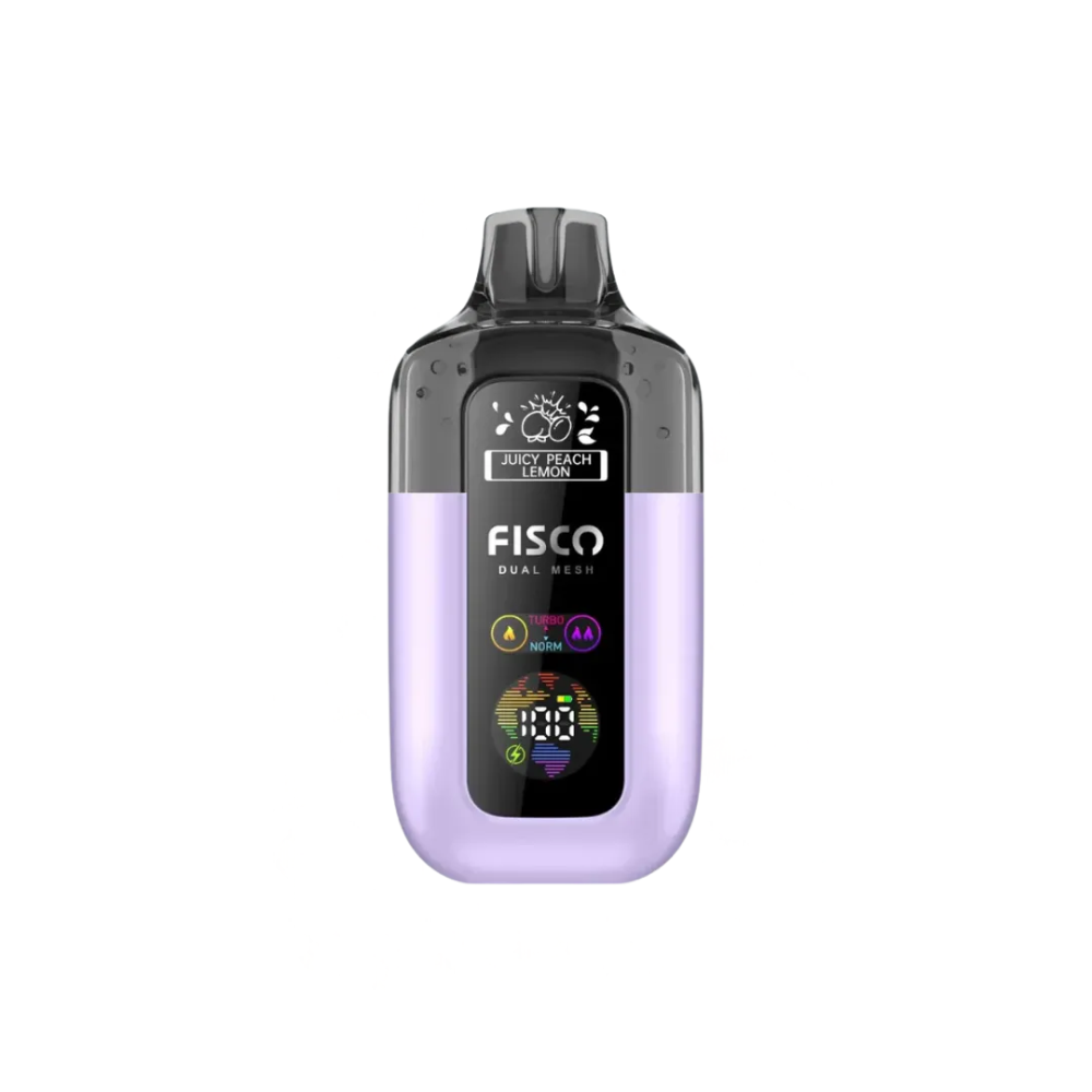 Fisco vape device with a digital display on a white background