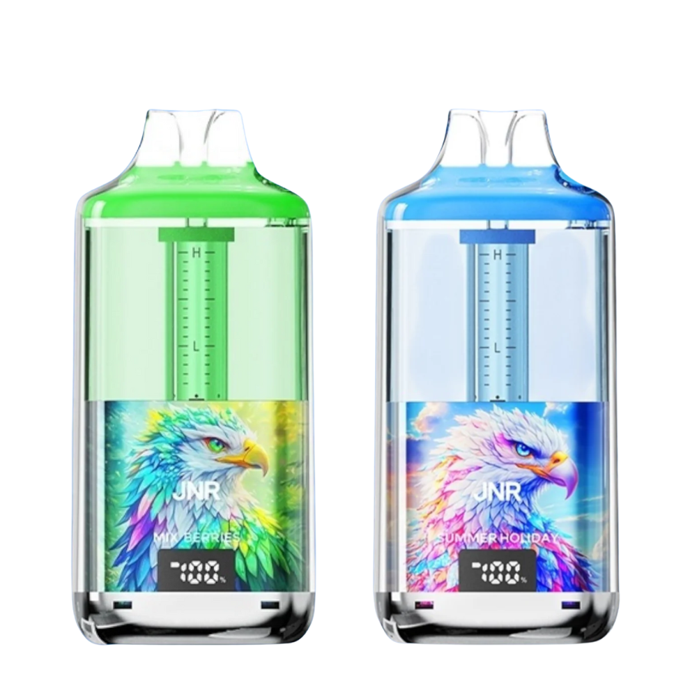 Two colorful bottles with eagle designs and 'JNR' branding on a white background.