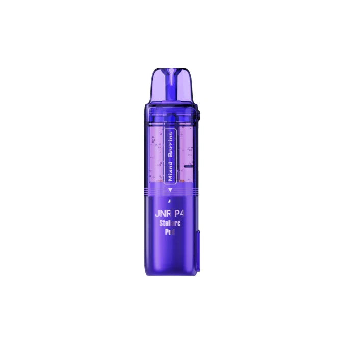 Purple cylindrical container with text on a white background