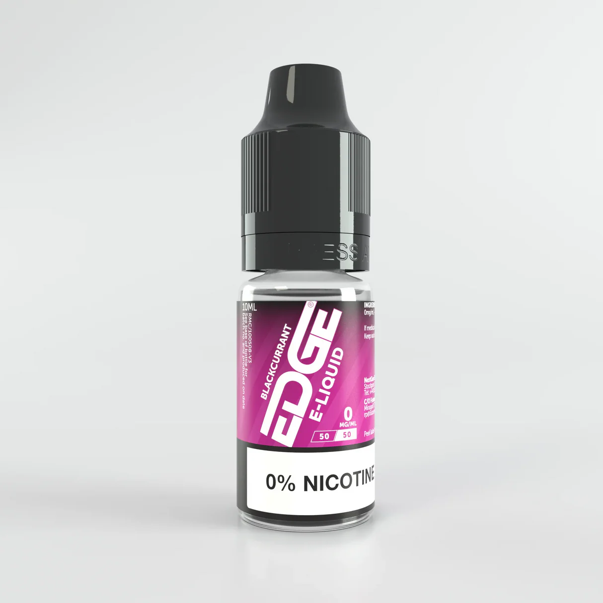 Bottle of EDGE Blackcurrant E-Liquid on a light gray background.