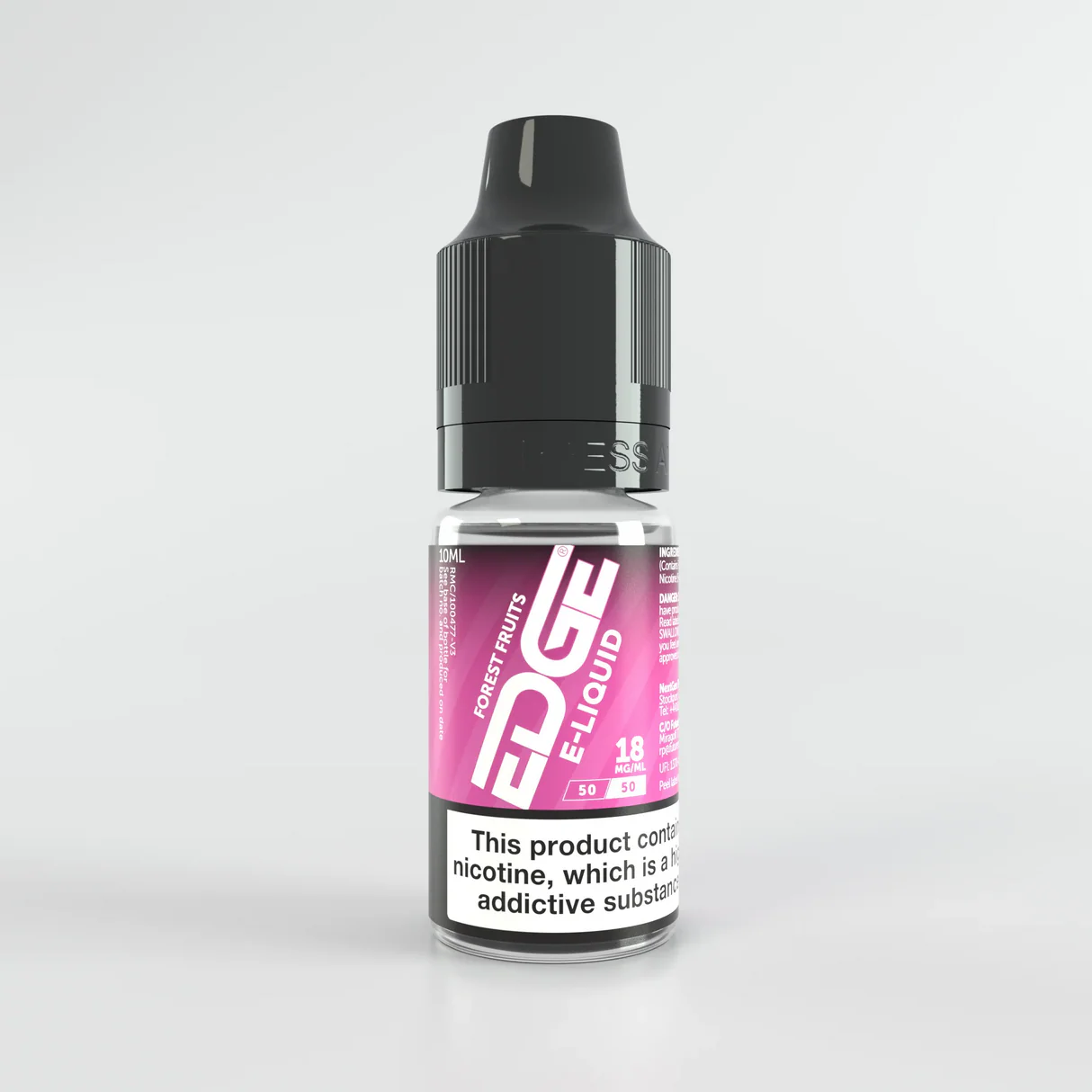 Bottle of Edge Core 18mg e-liquid with pink label on a white background