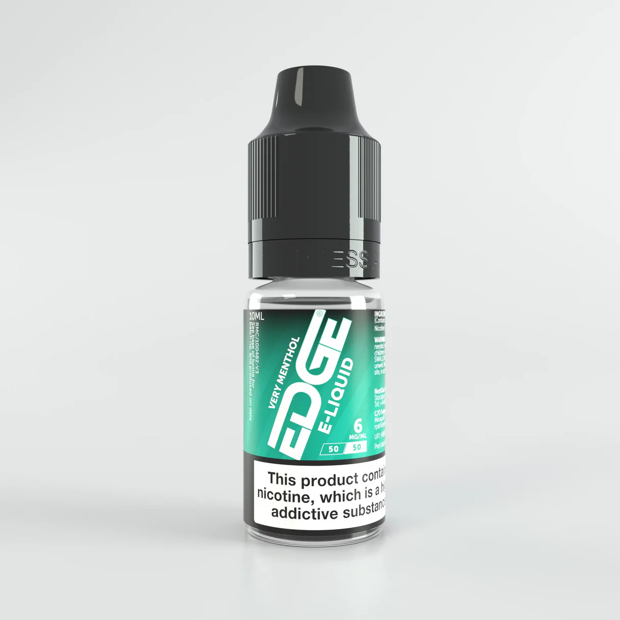Bottle of EDGE 6mg e-liquid with green label on a light gray background