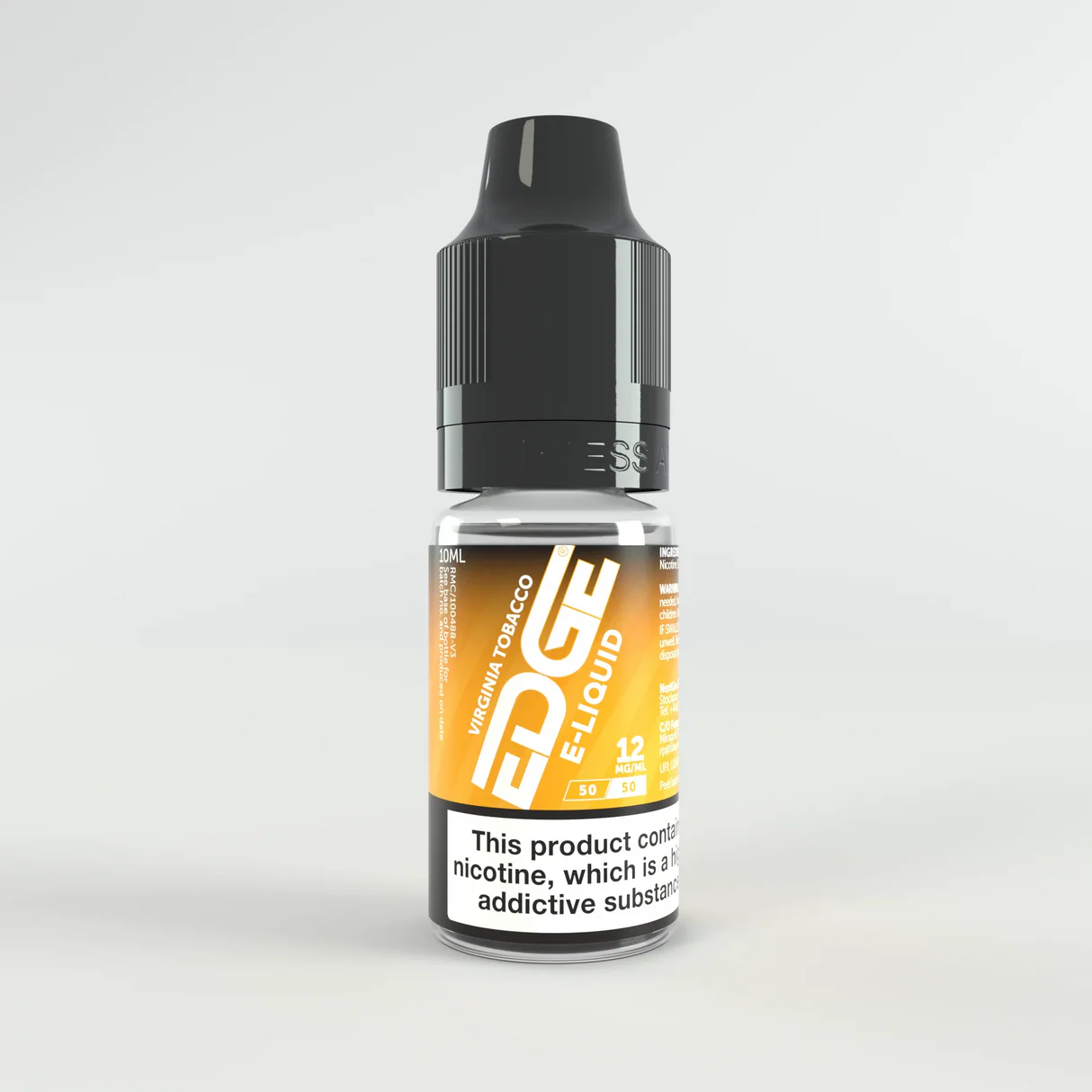 Bottle of Edge 12mg  E-Liquid on a light gray background