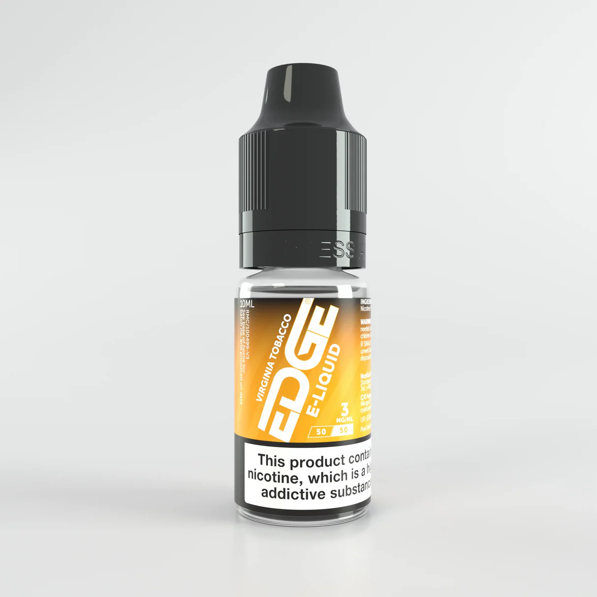 Bottle of Edge  3mg E-Liquid on a light gray background
