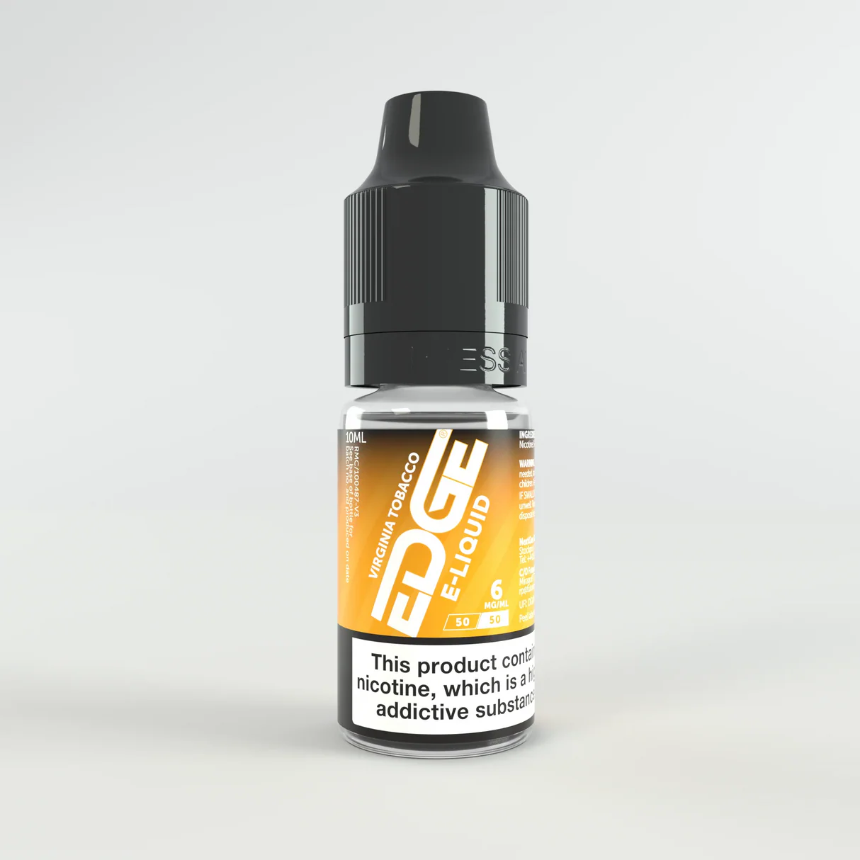 Bottle of Edge core 6mg E-liquid with a visible label on a light gray background