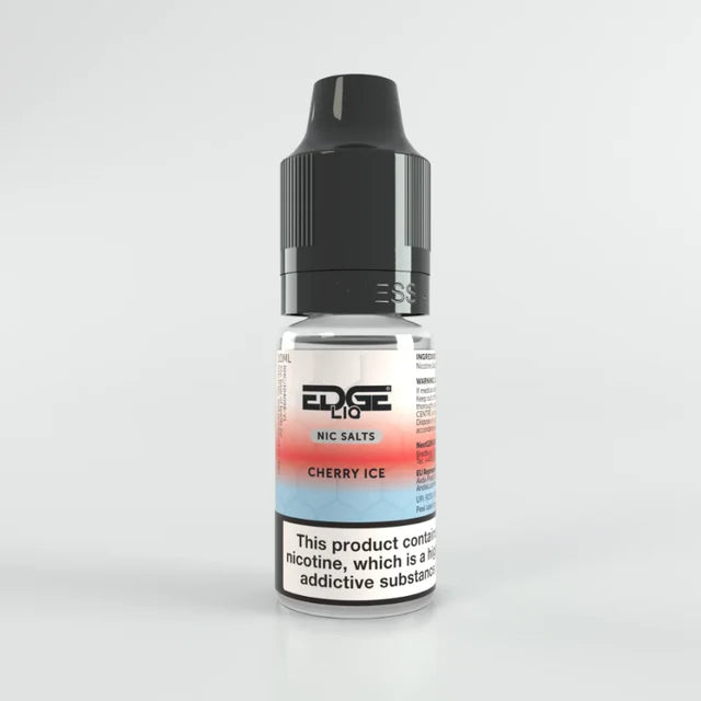 Edge Liq Cherry Ice vape juice bottle on a light gray background.