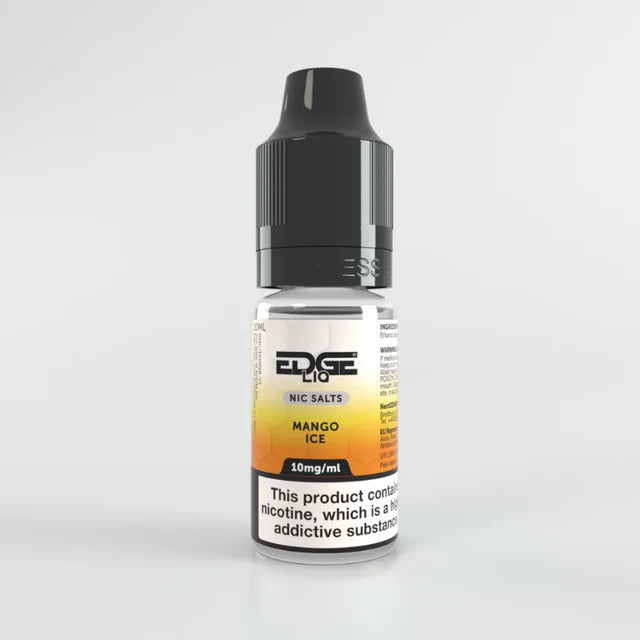 Bottle of Edge 10mg Mango Ice vape juice on a light gray background