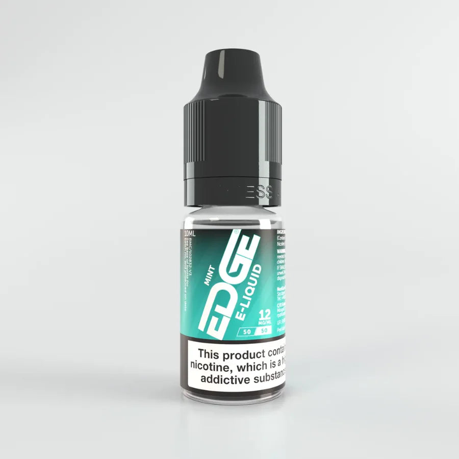 Bottle of Edge 12mg e-liquid with a black cap on a light gray background