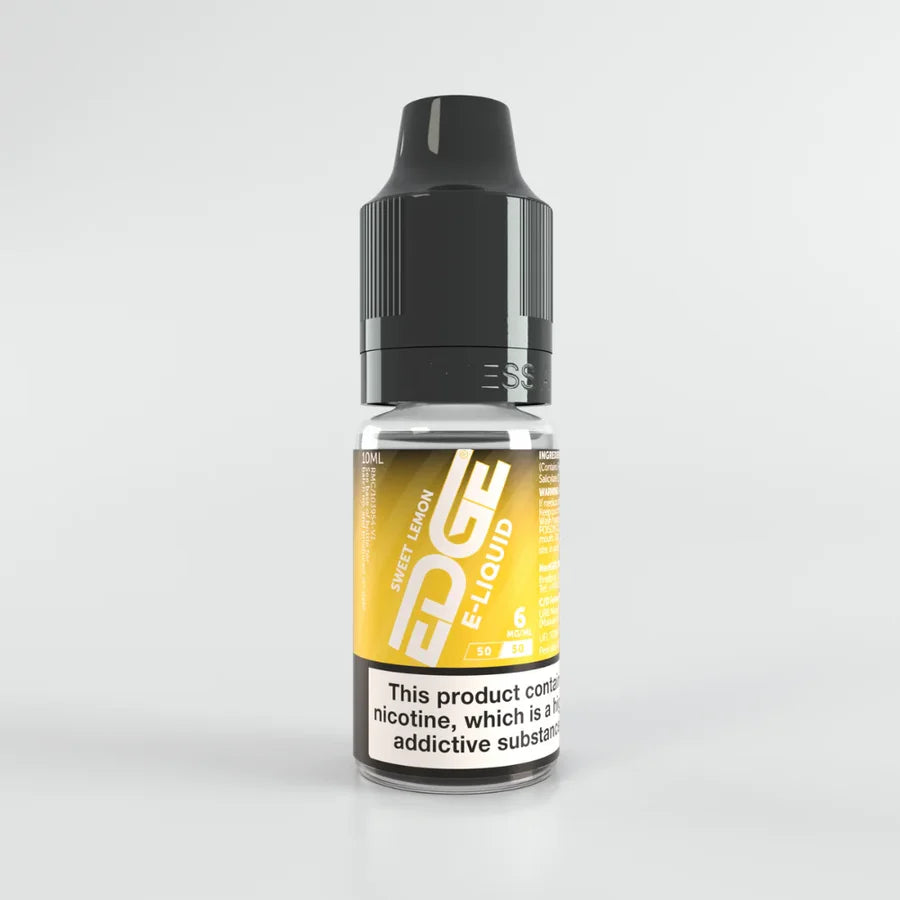 Bottle of Edge 6mg E-Liquid with yellow label on a white background