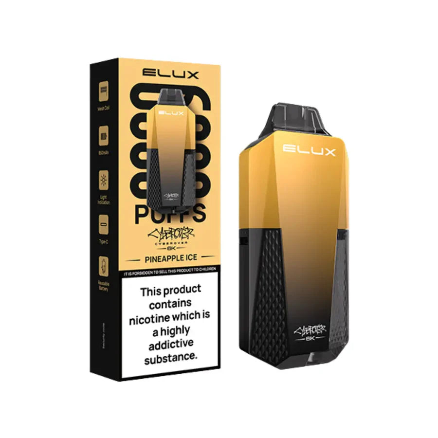 Elux vape device and packaging on a white background
