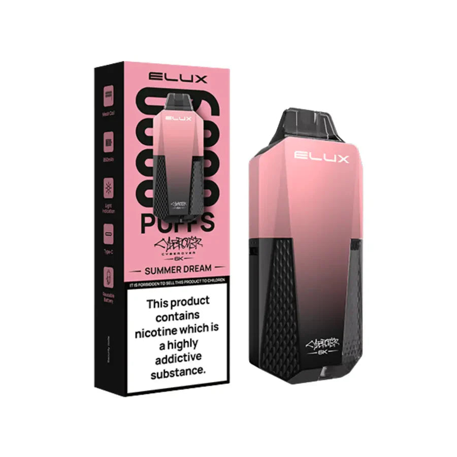 Elux vape device and packaging on a white background