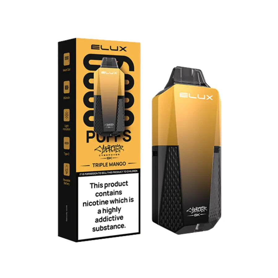Elux Puffs vape device and packaging on a white background