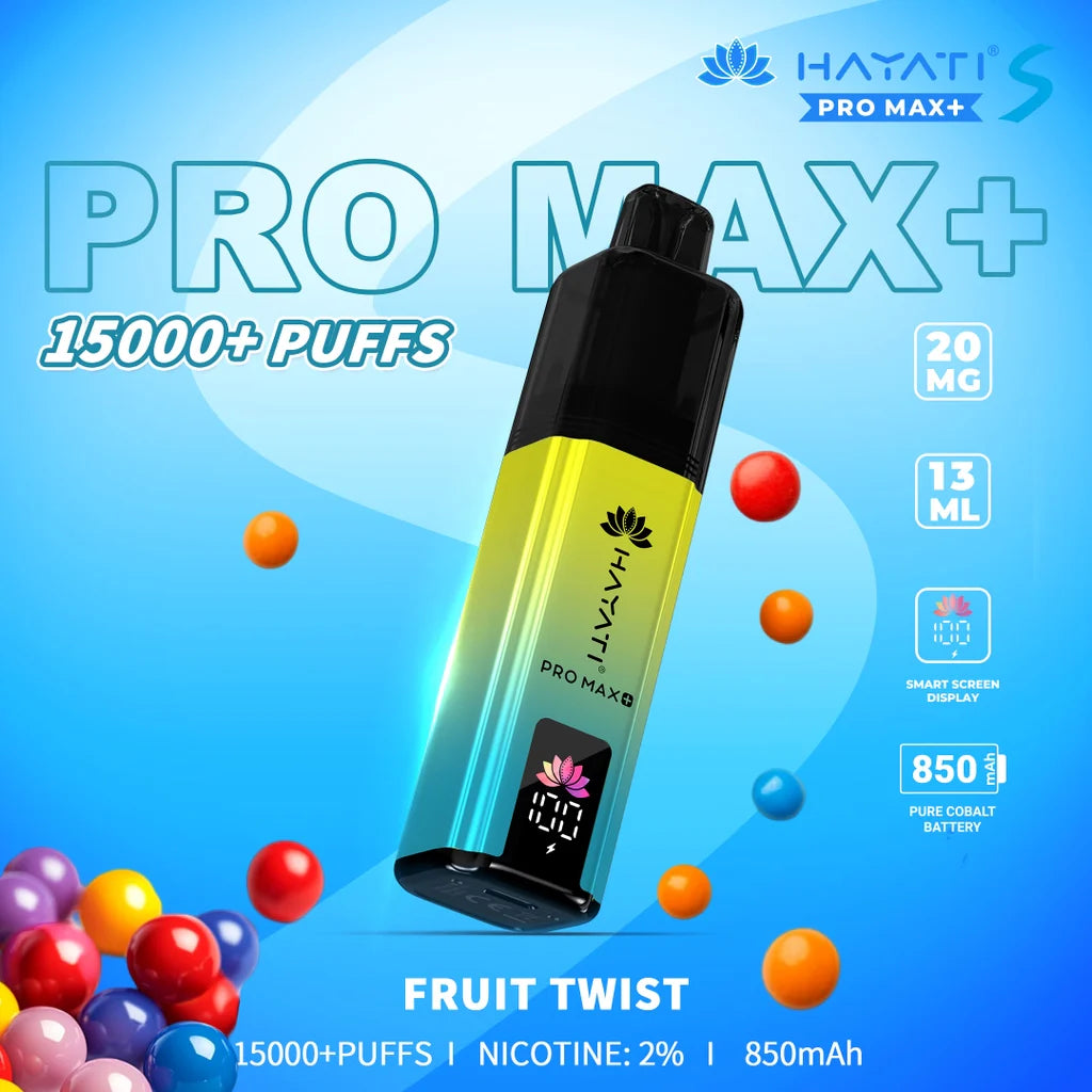 Hayati Twist vape device and packaging on a white background