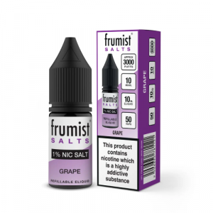 Frumist Salts grape e-liquid bottle and packaging on a white background