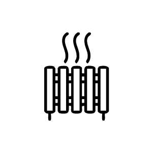 Black radiator icon with heat lines on grey