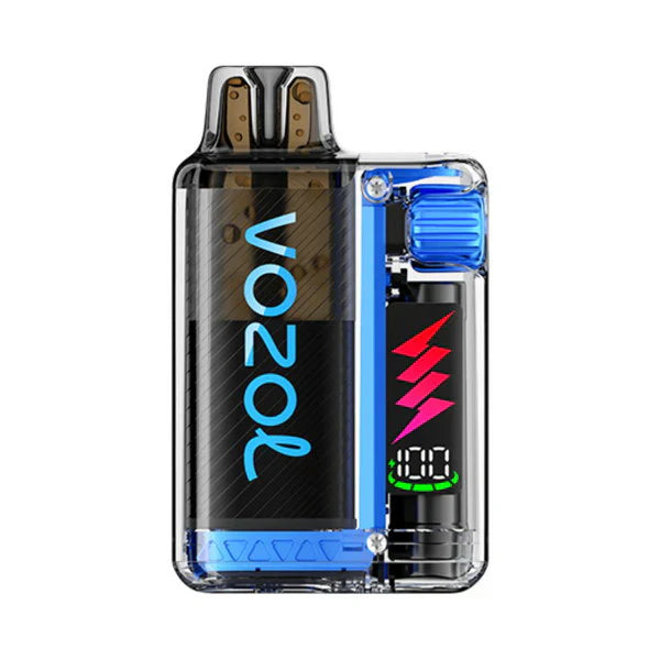 Vozol vaping device with blue and black design on a white background