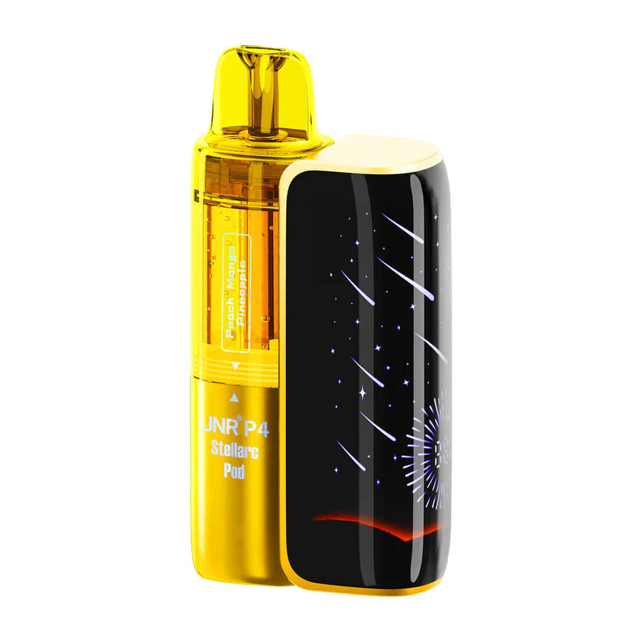 Yellow and black vape device on a white background