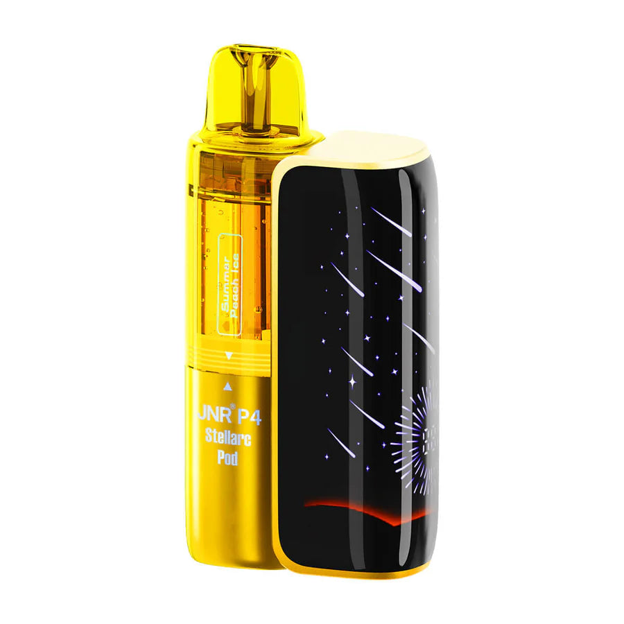 Yellow and black vape device on a white background