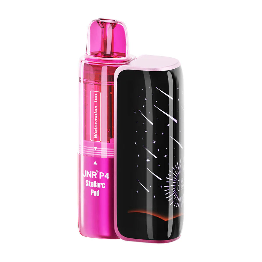 Pink and black vape device with 'UNR P4' branding on a white background