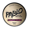 Pablo Gold Edition Passion Fruit in a round tin, featuring a tropical and tangy passion fruit flavour with 17mg nicotine strength in a tobacco-free pouch.
