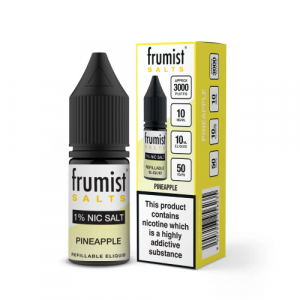 Frumist Pineapple vape juice bottle and packaging on a white background