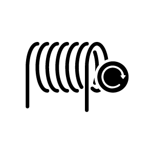 Coiled wire with small circular end, black outline