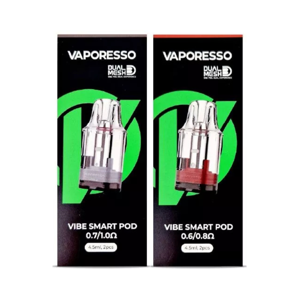 Two Vaporesso Vibe Smart Pod packages on a white background