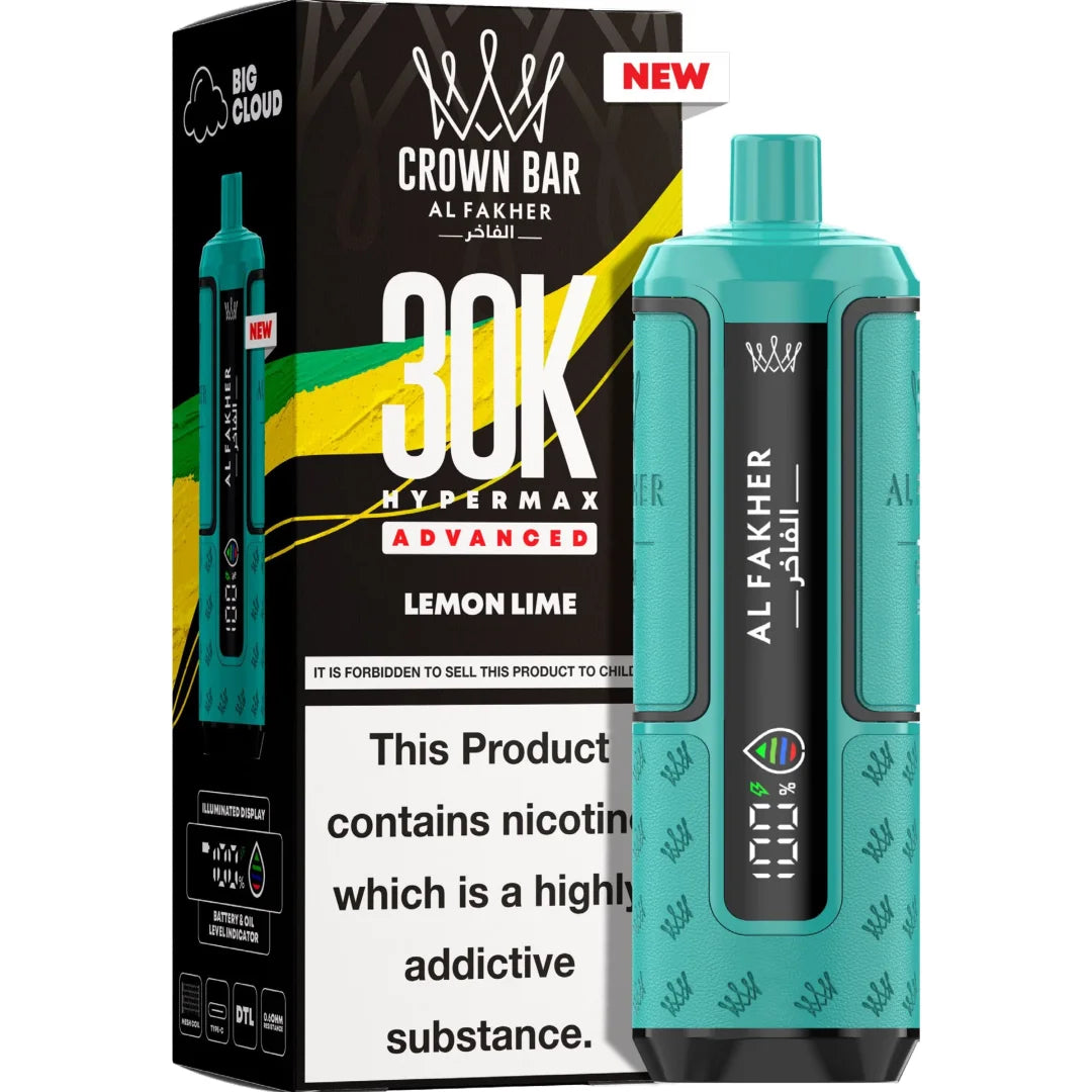 Teal vape device with 'Al Fakher' branding next to its packaging on a white background
