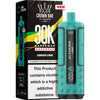 Teal vape device with 'Al Fakher' branding next to its packaging on a white background