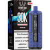 Blue vape device with 'Alfakher' branding and packaging on a white background