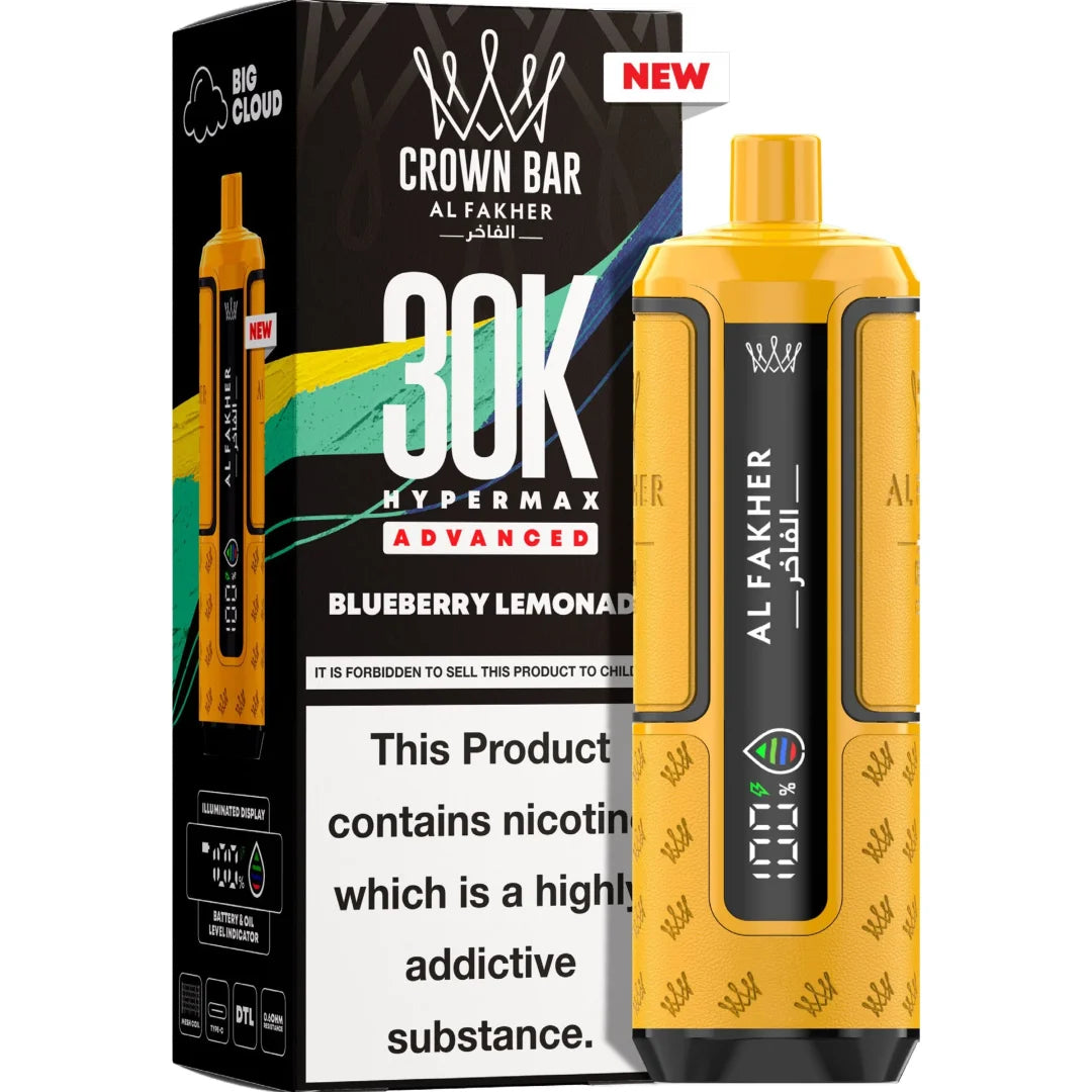 Alfakher Crown Bar vape device and packaging on a white background