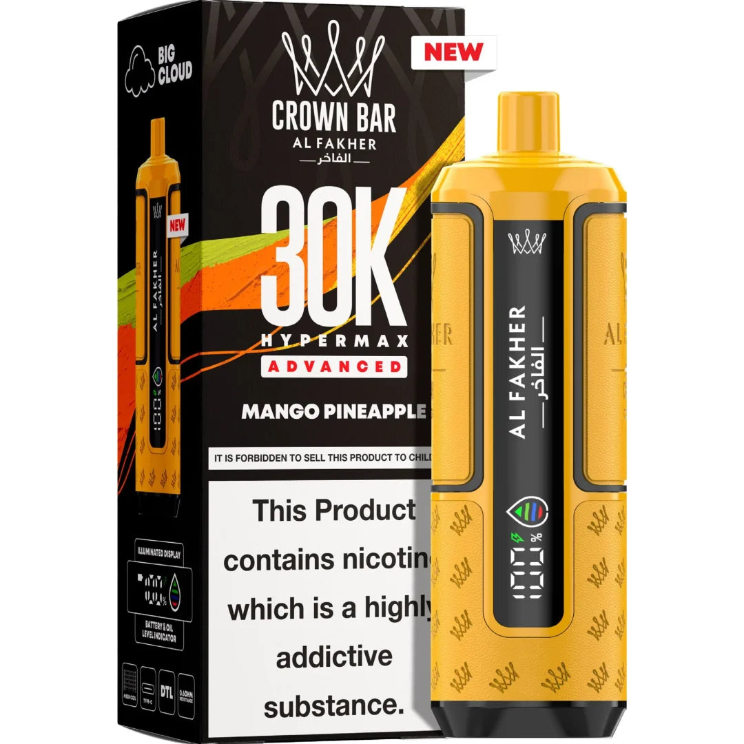 Al Fakher Crown Bar vape device and packaging on a white background