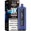 Blue vape device with 'Alfakher' branding next to its packaging on a white background