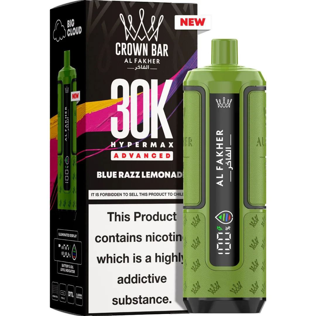 Green vape device with 'Al Fakher' branding next to its packaging on a white background
