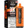 Orange vape device with 'Al Fakher' branding next to its packaging on a white background