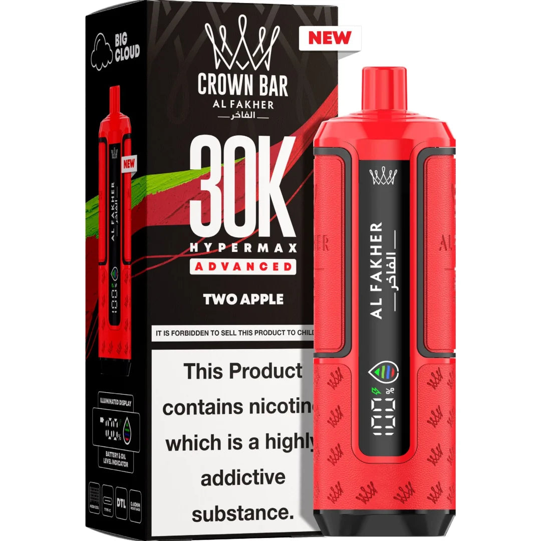Red vape device with 'Crown Bar' packaging on a white background