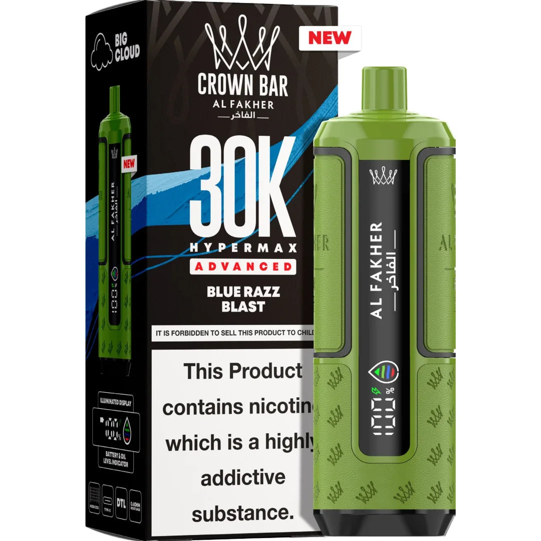 Green vape device with 'Al Fakher' branding next to its packaging on a white background