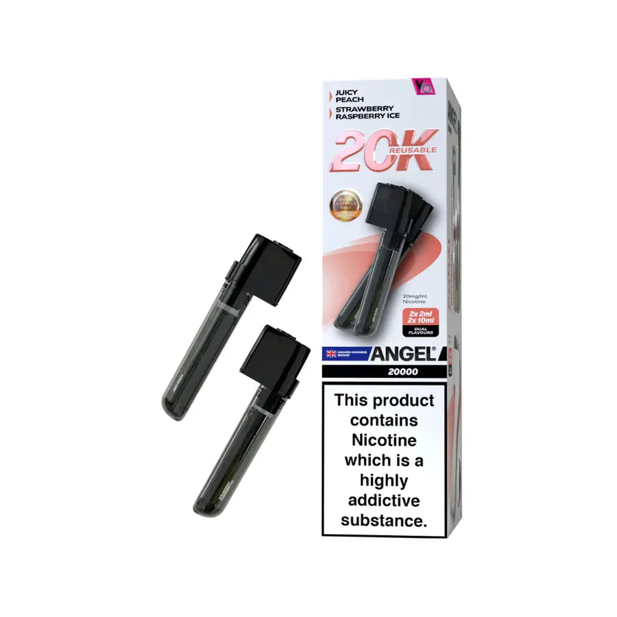 Angel 20K vape device packaging with two black vapes on a white background