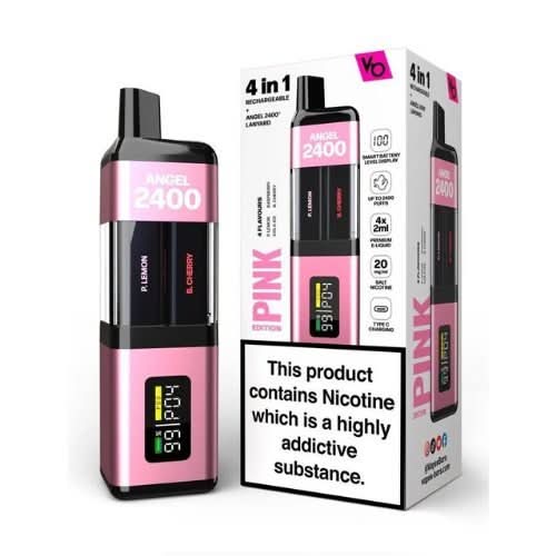 Angel2400 Disposable Vape Pod Device -Pack of 5 - Pink Edition (Raspberry ' B. Cherry ' P. Lemon ' Cola Ice)