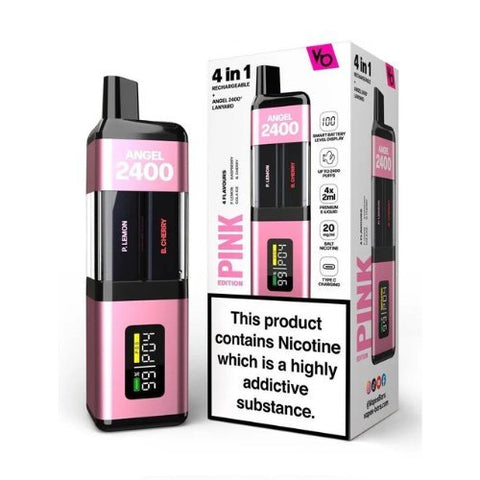 Angel2400 Disposable Vape Pod Device -Pack of 5 - Eliquid Base-Pink Edition (Raspberry ' B. Cherry ' P. Lemon ' Cola Ice)