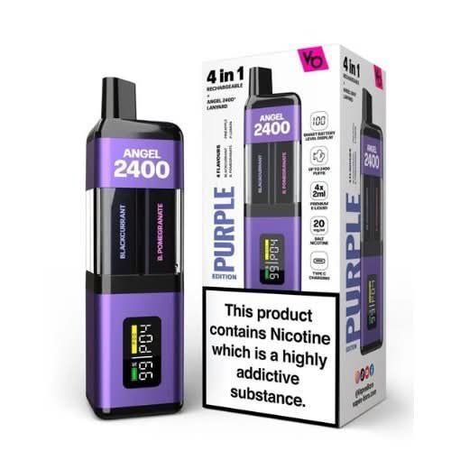 Angel2400 Disposable Vape Pod Device -Pack of 5 - Purple Edition (Pineapple ' B. Pomegranate ' Blackcurrant ' P. Lemon)