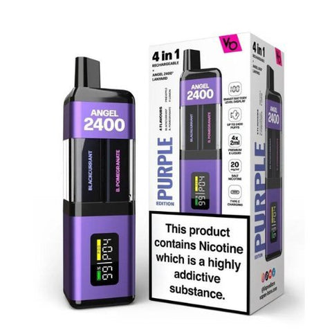 Angel2400 Disposable Vape Pod Device -Pack of 5 - Eliquid Base-Purple Edition (Pineapple ' B. Pomegranate ' Blackcurrant ' P. Lemon)