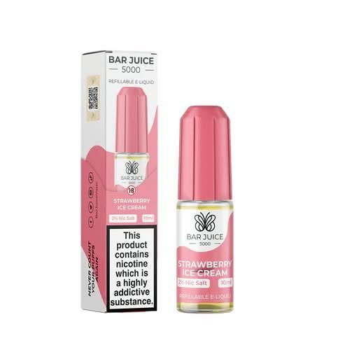 Bar Juice 5000 10ml Nic Salt E - Liquid | Pack of 10 | 10MG,20MG - Eliquid Base - Strawberry Ice Cream