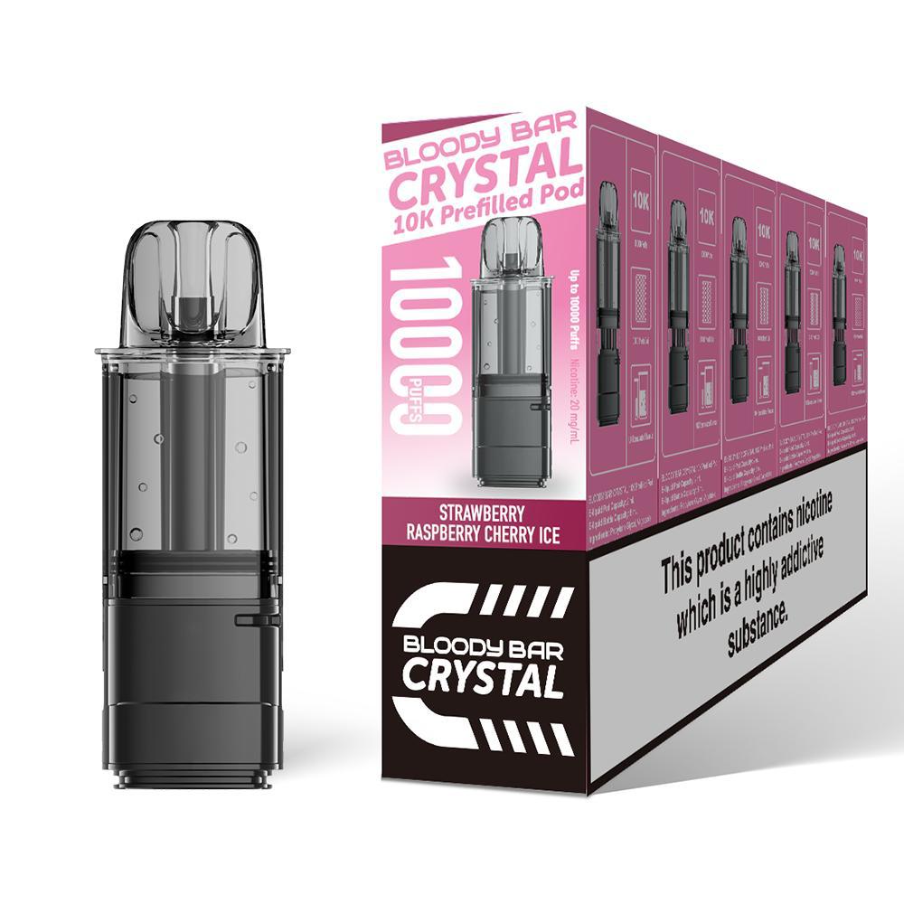 Bloody Bar Crystal 10K Pre - Filled Pods - Eliquid Base - Strawberry Raspberry Cherry Ice