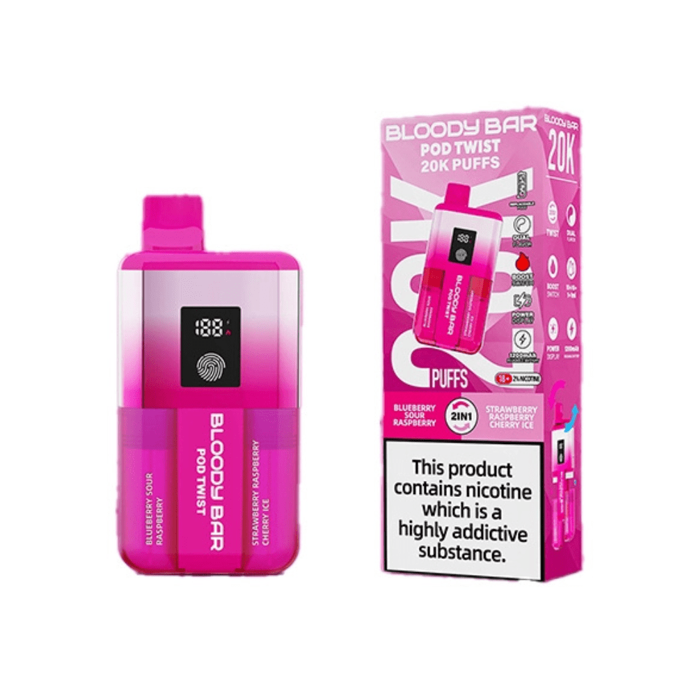 Bloody Bar Pod Twist 20K Prefilled Pod Kit - Eliquid Base - Blueberry Sour Raspberry/Strawberry Raspberry Cherry Ice