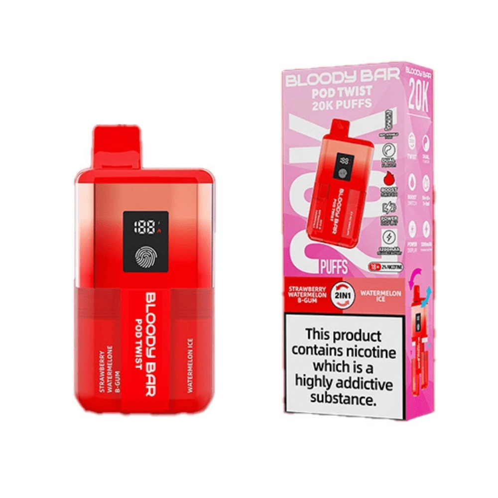 Bloody Bar Pod Twist 20K Prefilled Pod Kit - Eliquid Base - Strawberry Watermelon B - Gum/Watermelon Ice